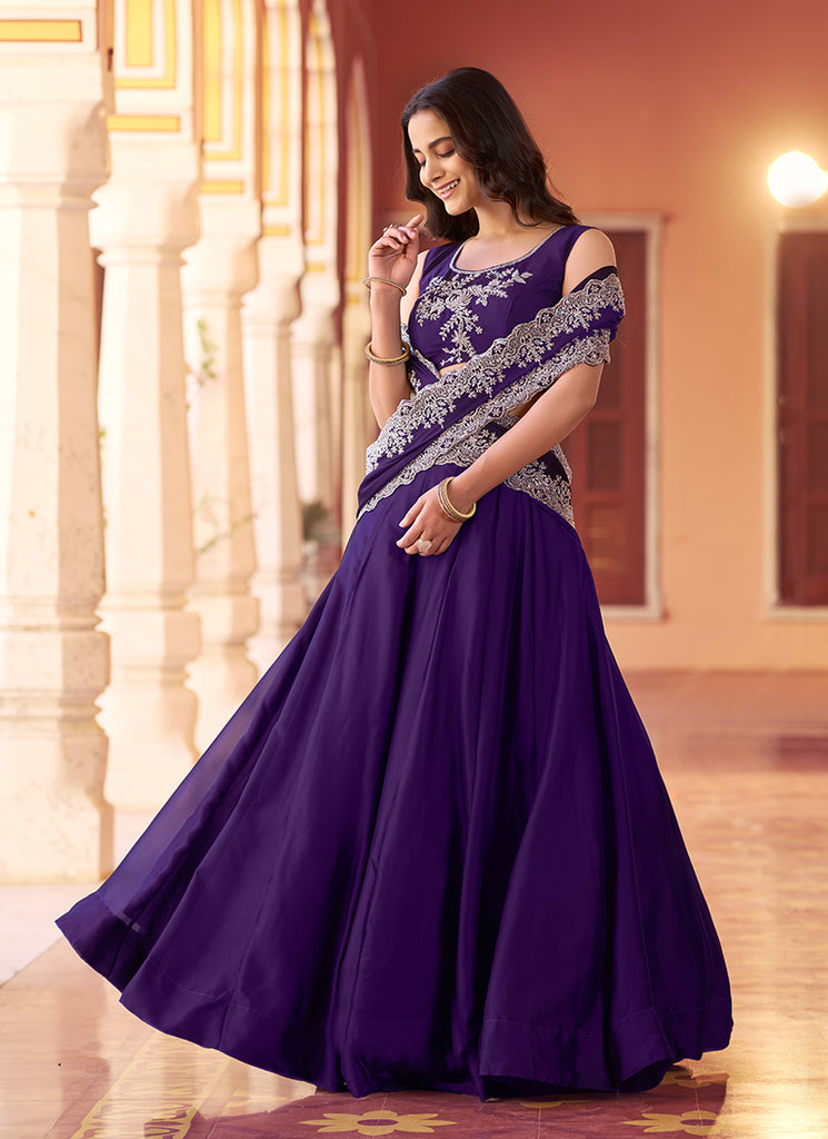 Royal Purple Embroidery Partywear Lehenga Choli