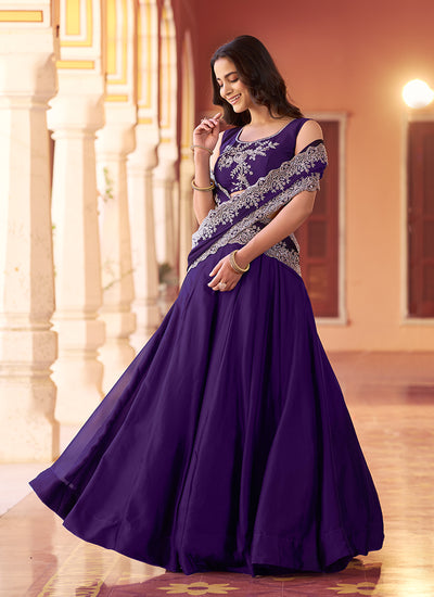 Royal Purple Embroidery Partywear Lehenga Choli