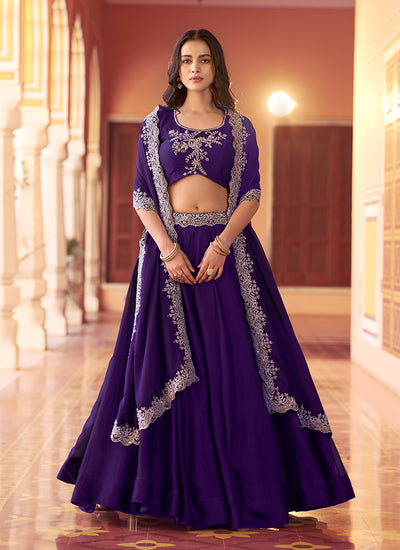 Royal Purple Embroidery Partywear Lehenga Choli