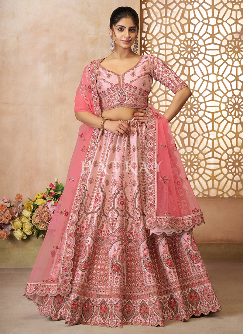 Pink Traditional Embroidery Bridal Lehenga Choli