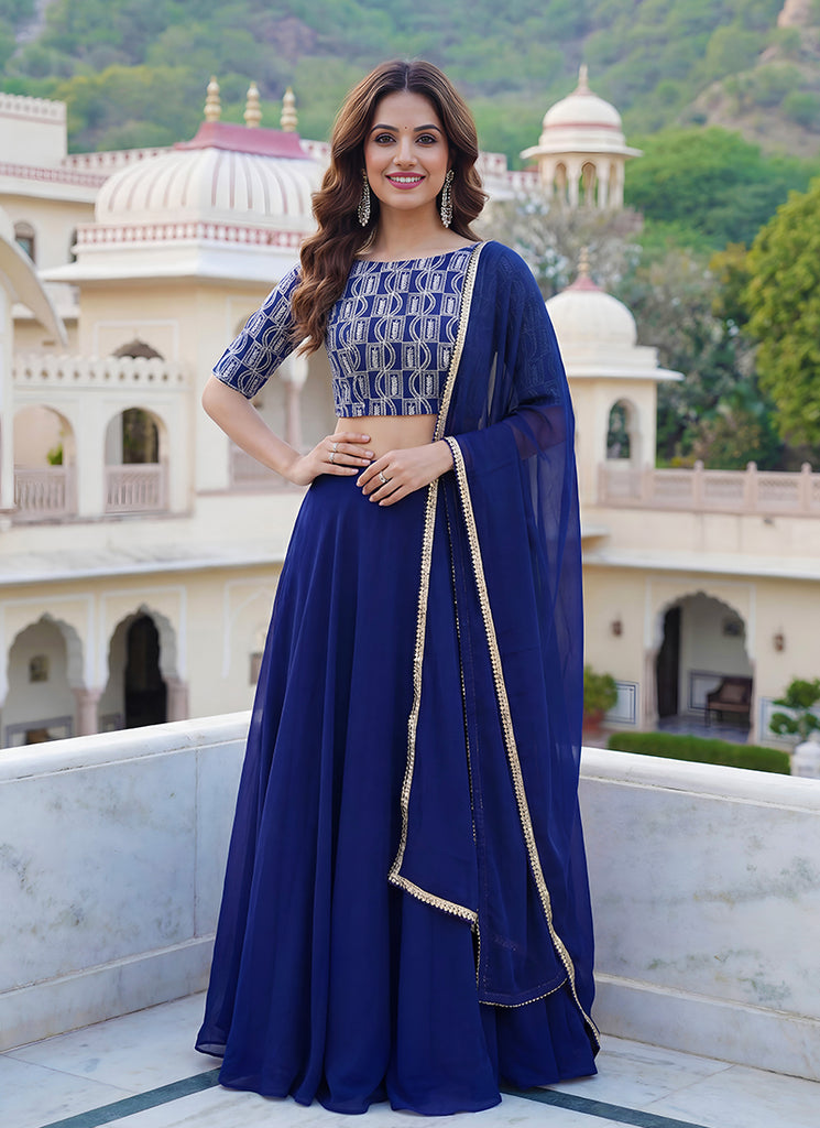 Blue Thread Embroidery Partywear Lehenga Choli