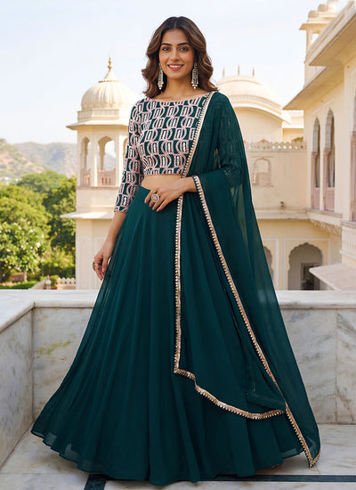 Green Thread Embroidery Partywear Lehenga Choli
