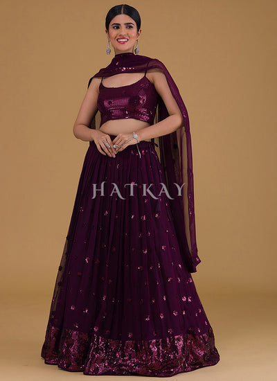 Deep Purple Sequins Embroidery Lehenga Choli