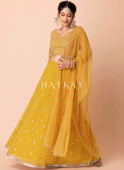 Yellow Sequins Embroidery Lehenga Choli