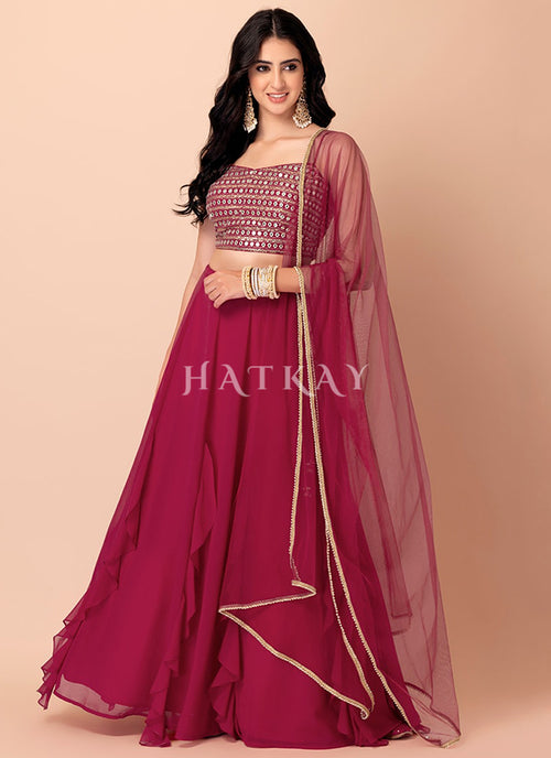 Pink Golden Sequence Embroidered Lehenga Choli