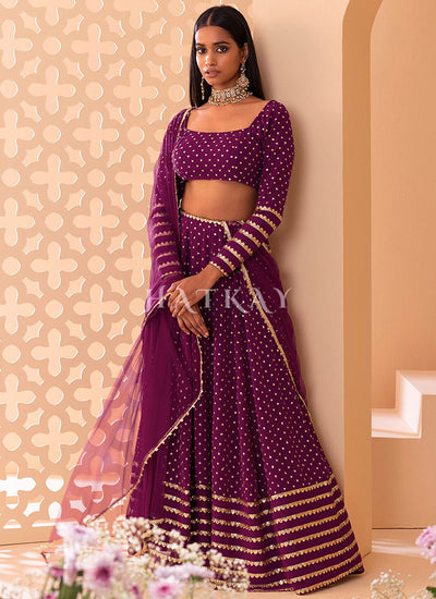 Wine Sequins Embroidery Lehenga Choli