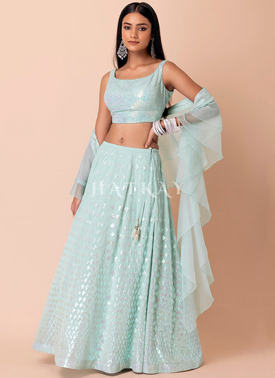 Light Blue Sequins Embroidery Lehenga Choli