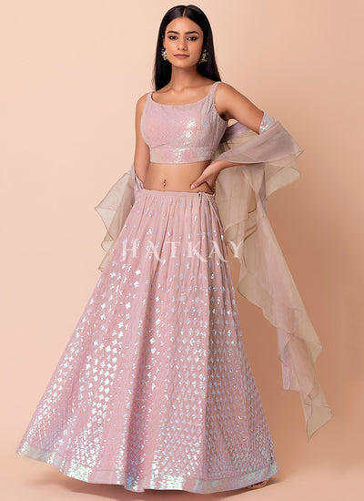 Blush Pink Sequins Embroidery Lehenga Choli
