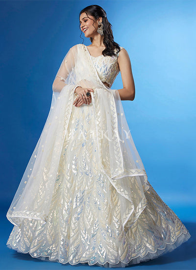 Pearl White Sequins Embroidered Lehenga Choli