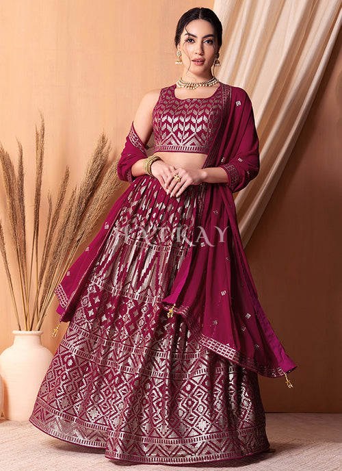 Magenta Pink Sequins Embroidery Lehenga Choli