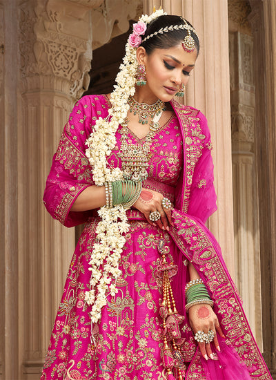 Magenta Pink Traditional Embroidery Wedding Lehenga Choli