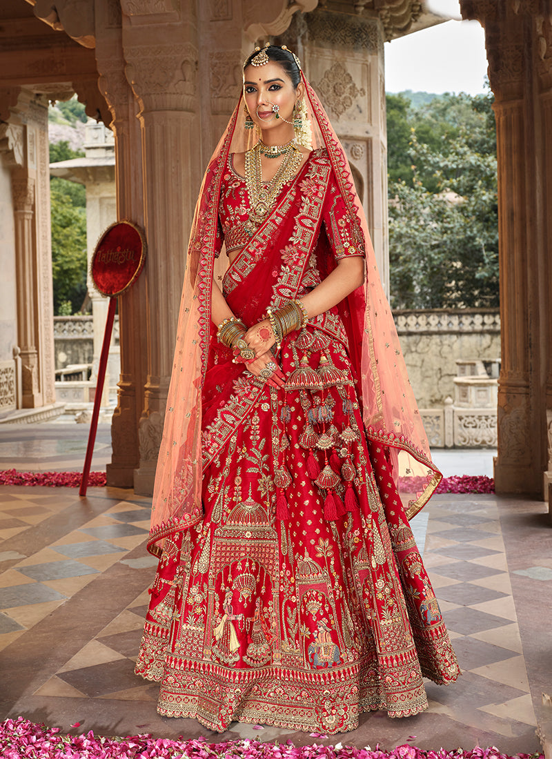 Deep Red Traditional Embroidery Wedding Lehenga Choli