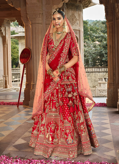 Deep Red Traditional Embroidery Wedding Lehenga Choli