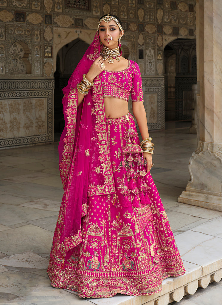Fuchsia Pink Traditional Embroidery Wedding Lehenga Choli