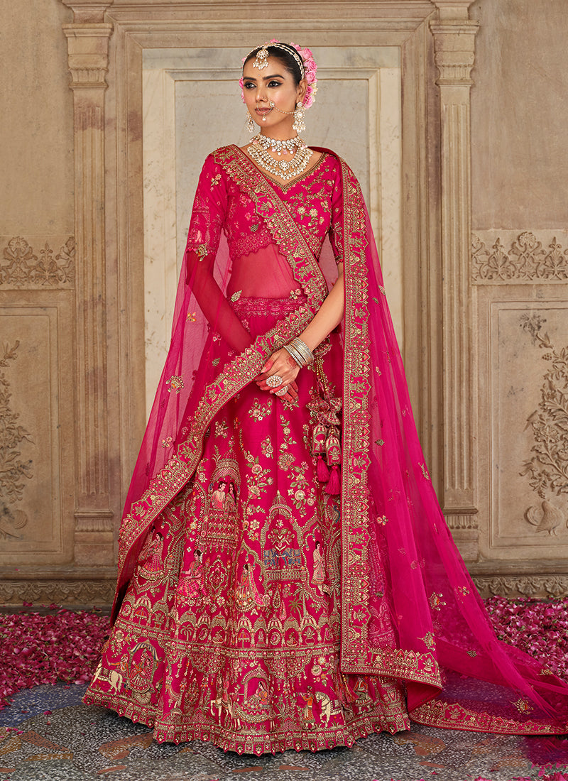 Deep Pink Traditional Embroidery Wedding Lehenga Choli