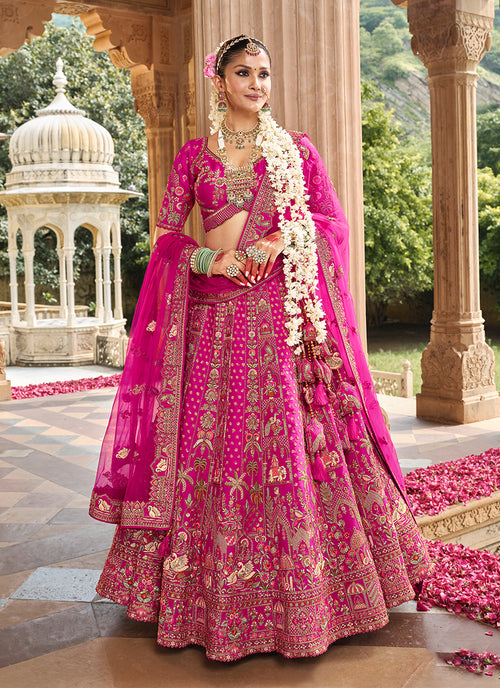 Rani Pink Traditional Embroidery Wedding Lehenga Choli