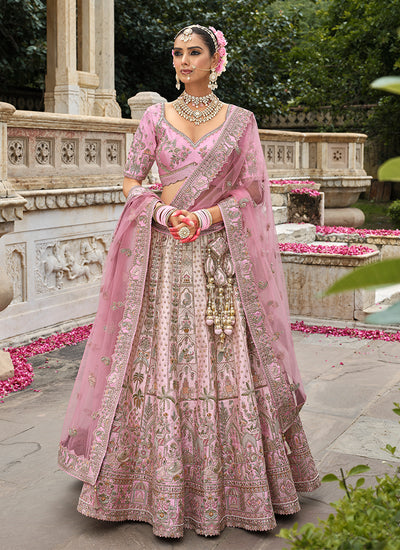 Blush Pink Traditional Embroidery Wedding Lehenga Choli