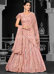 Peach Sequins Embroidery Bridal Lehenga Choli