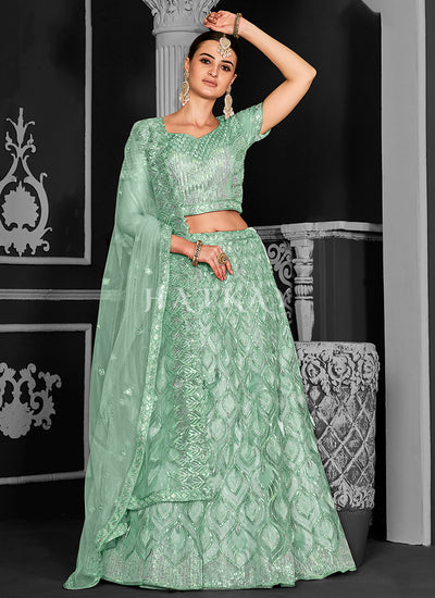 Sea Green Sequins Embroidery Bridal Lehenga Choli
