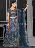 Dark Blue Sequins Embroidery Bridal Lehenga Choli