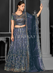 Dark Blue Sequins Embroidery Bridal Lehenga Choli