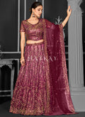 Maroon Sequins Embroidery Bridal Lehenga Choli