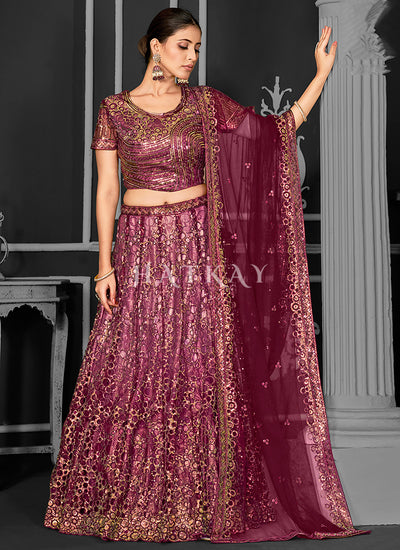 Maroon Sequins Embroidery Bridal Lehenga Choli