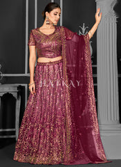 Maroon Sequins Embroidery Bridal Lehenga Choli