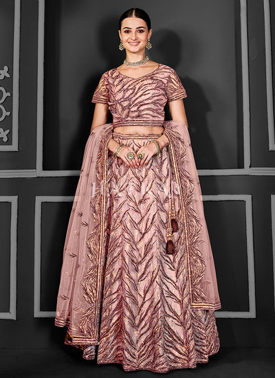 Rose Pink Sequins Embroidery Bridal Lehenga Choli