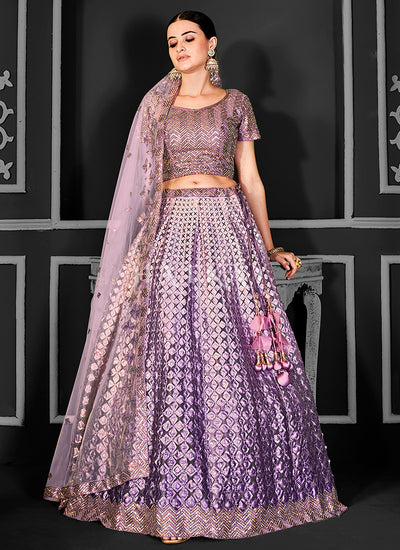Purple Sequins Embroidery Bridal Lehenga Choli