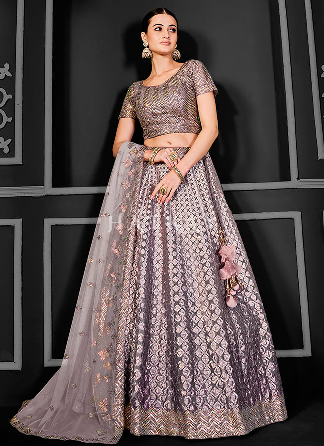Mist Purple Sequins Embroidery Bridal Lehenga Choli