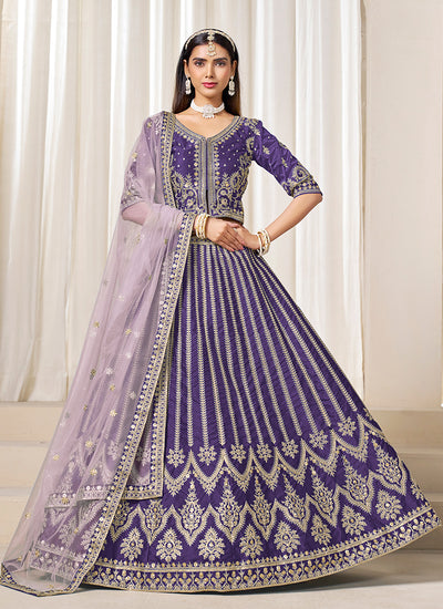 Purple Traditional Embroidery Wedding Lehenga Choli