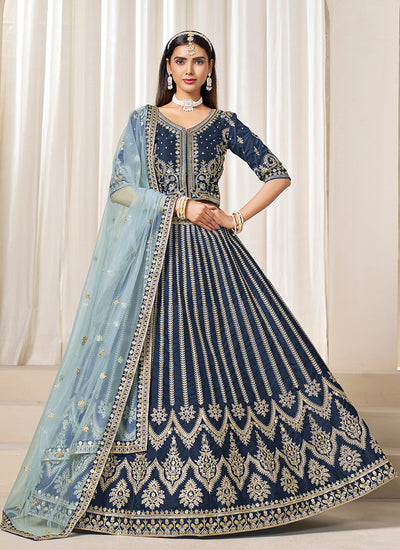 Turquoise Traditional Embroidery Wedding Lehenga Choli