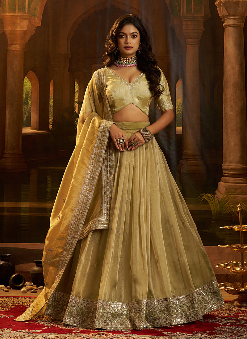 Olive Green Traditional Embroidered Wedding Lehenga Choli