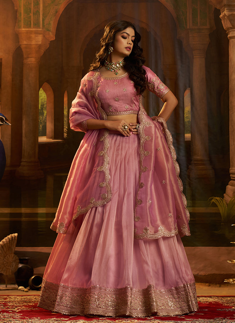 Rich Pink Traditional Embroidery Wedding Lehenga Choli