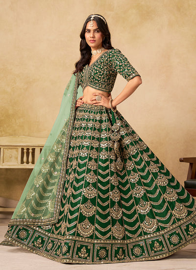 Dark Green Embroidery Wedding Lehenga Choli