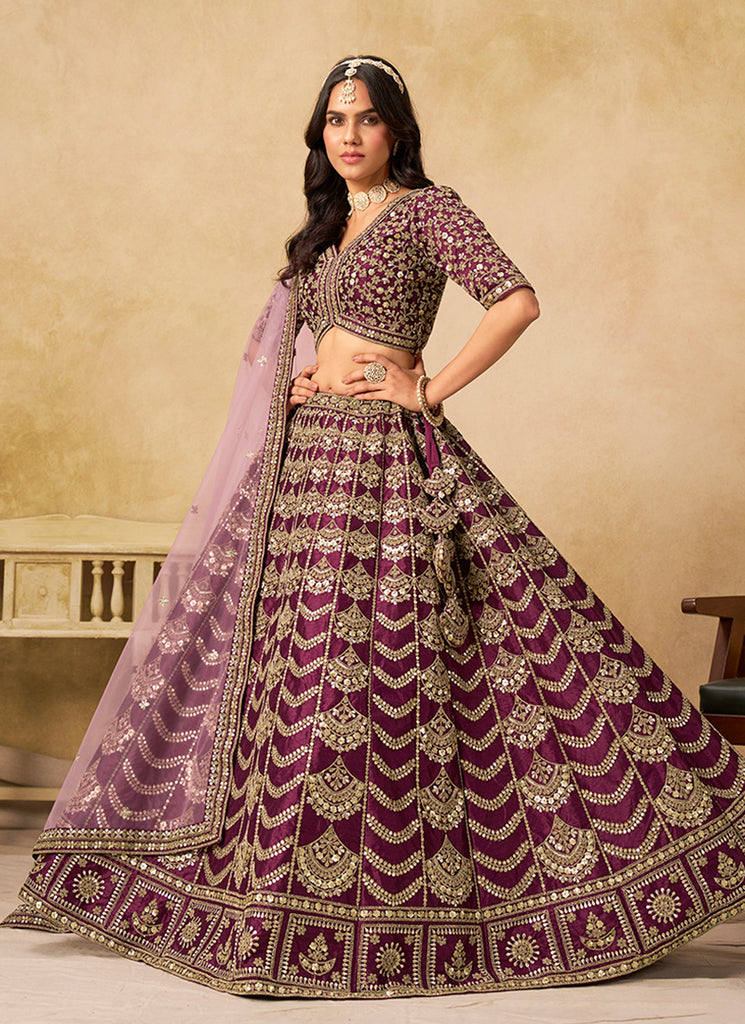 Wine Purple Traditional Embroidery Wedding Lehenga Choli