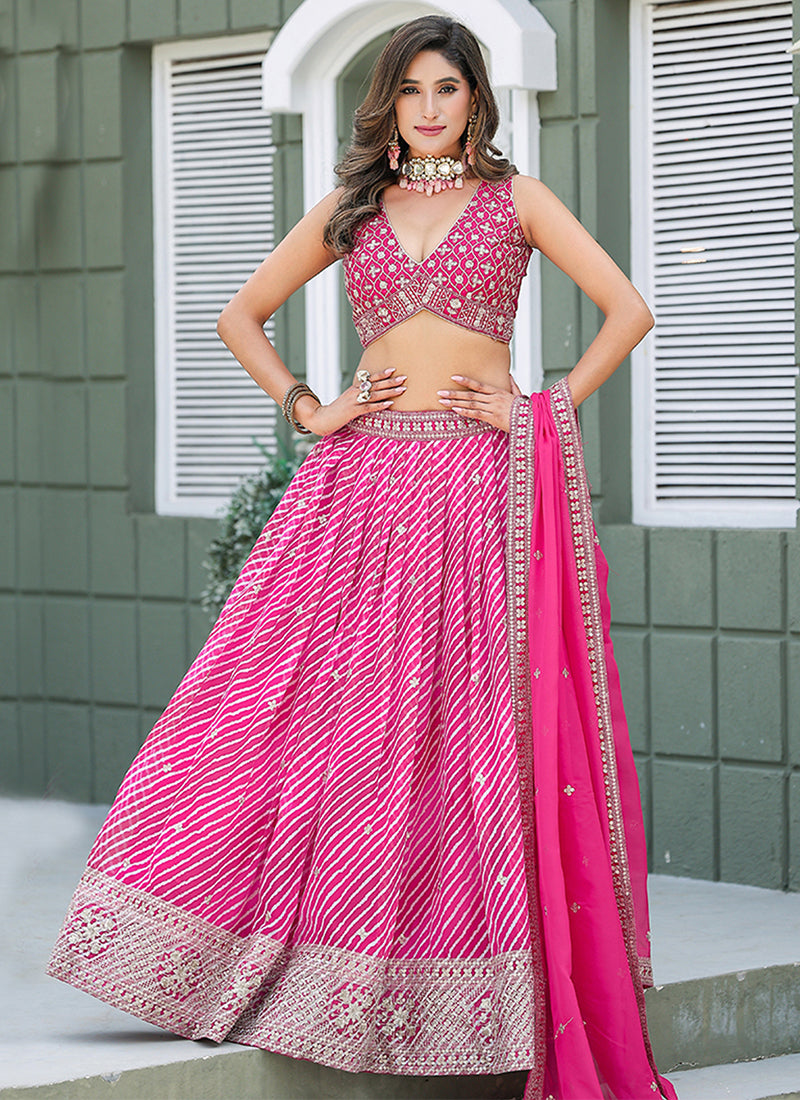 Pink Embroidered Silk Lehenga Choli