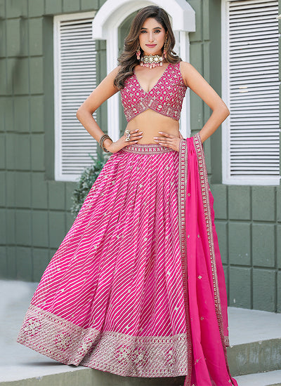 Pink Embroidered Silk Lehenga Choli