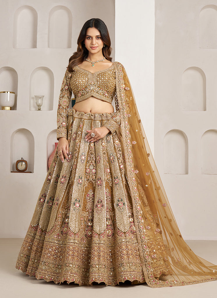 Antique Gold Embroidery Bridal Lehenga Choli