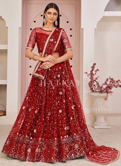 Bridal Red Embroidered Partywear Lehenga Choli