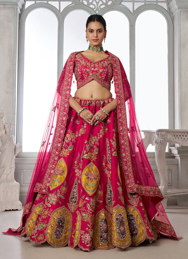 Rani Pink Embroidery Bridal Lehenga Choli