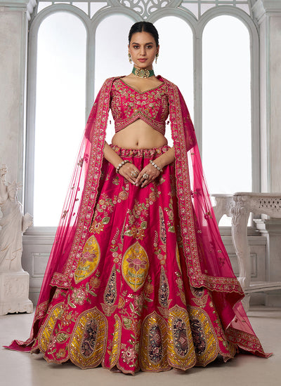Rani Pink Embroidery Bridal Lehenga Choli