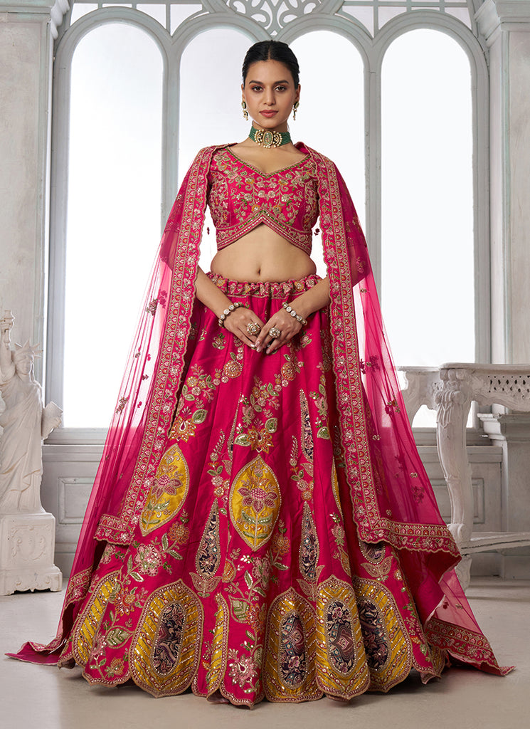 Rani Pink Embroidery Bridal Lehenga Choli