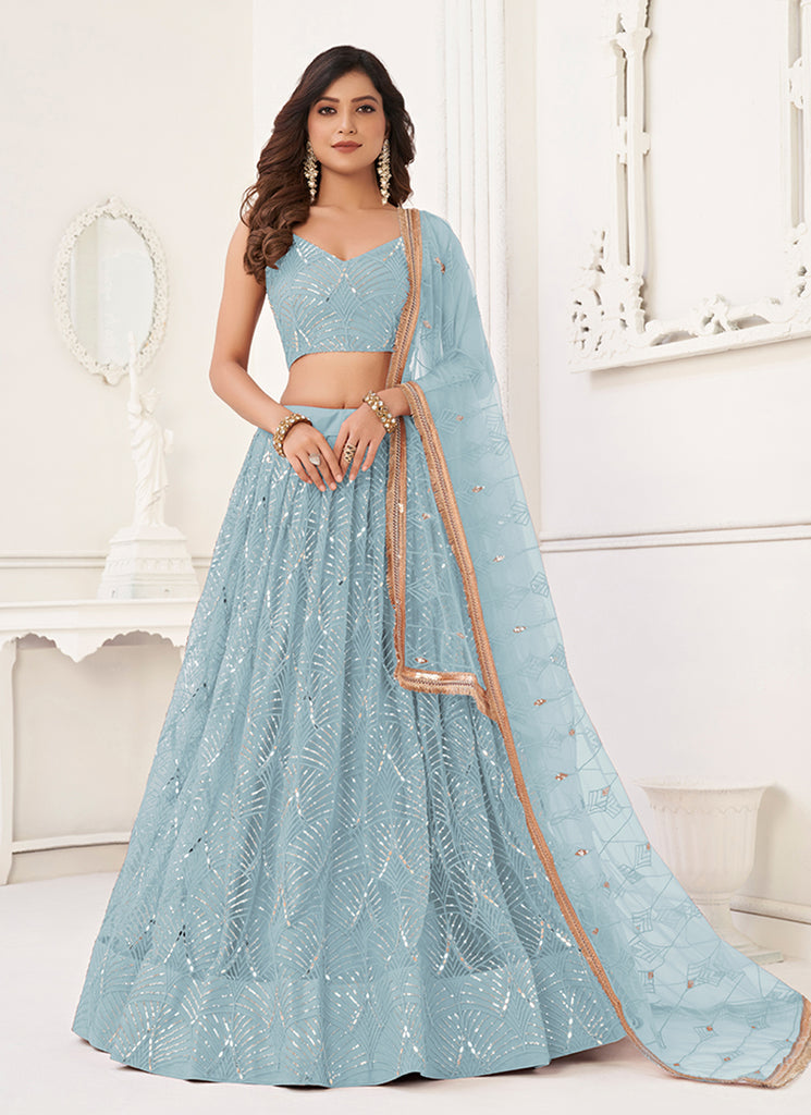 Powder Blue Traditional Wedding Lehenga Choli