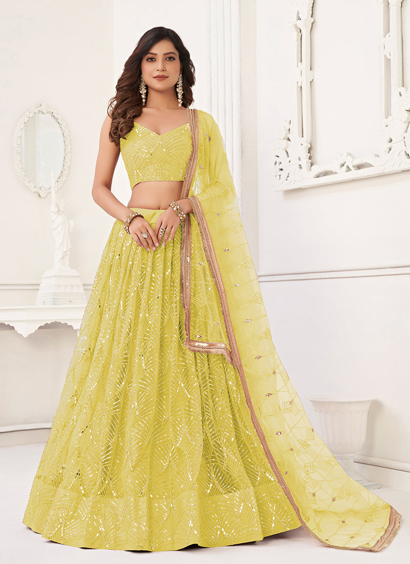Lime Yellow Traditional Wedding Lehenga Choli