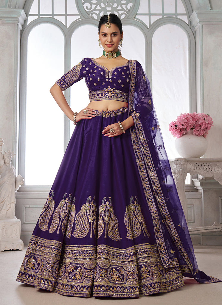 Purple Traditional Embroidered Wedding Lehenga Choli