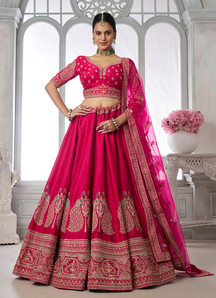 Rani Pink Traditional Embroidered Wedding Lehenga Choli