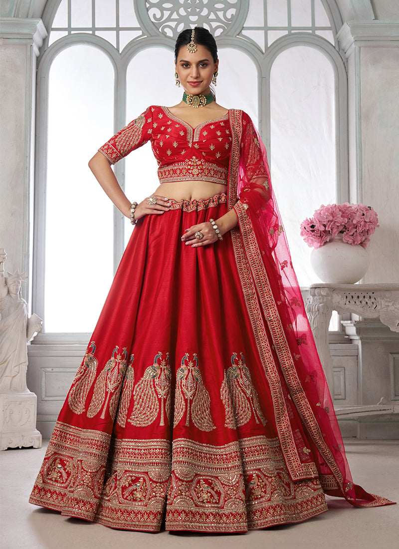 Deep Red Traditional Embroidered Wedding Lehenga Choli