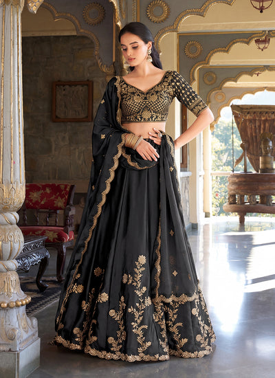 Black Sequins Embroidered Silk Lehenga Choli